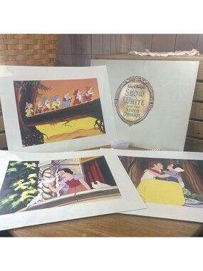 Snow White & Seven Dwarfs Lithograph Prints 11x14 Disney Store 3 Piece Portfolio